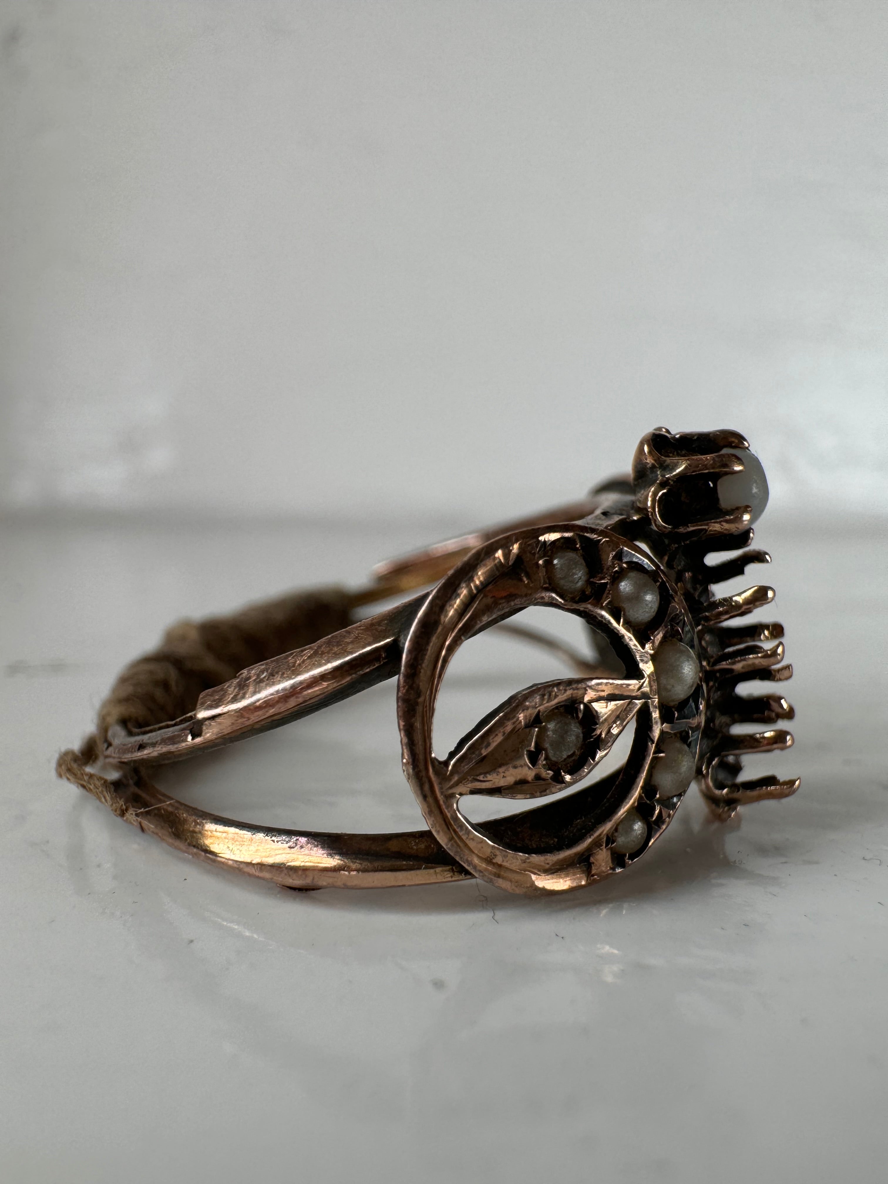 Vintage Italian Rose Metal Pearl Ornate Ring