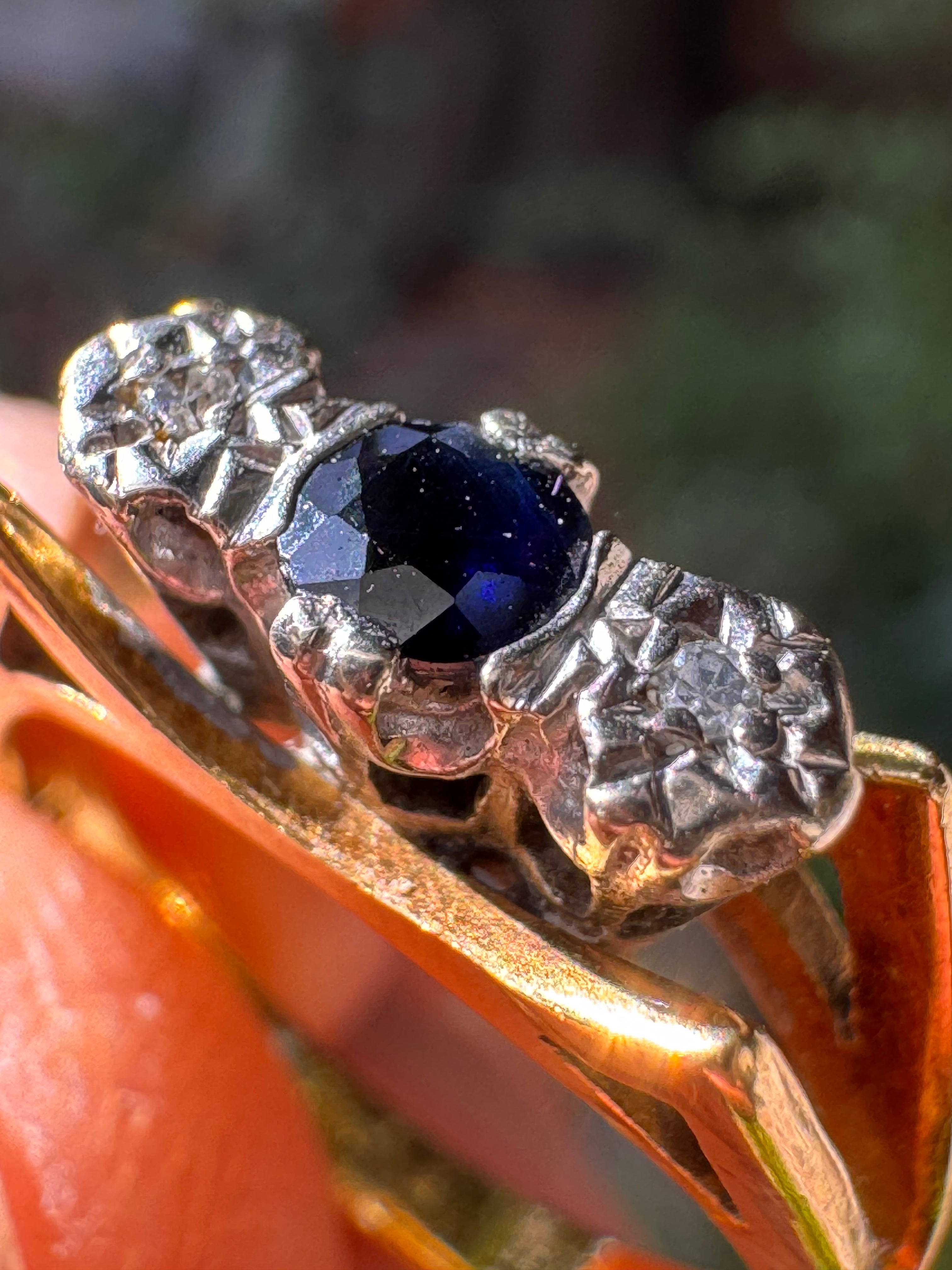 18ct Sapphire Diamond Trilogy Yellow Gold Ring Estimate £300-700