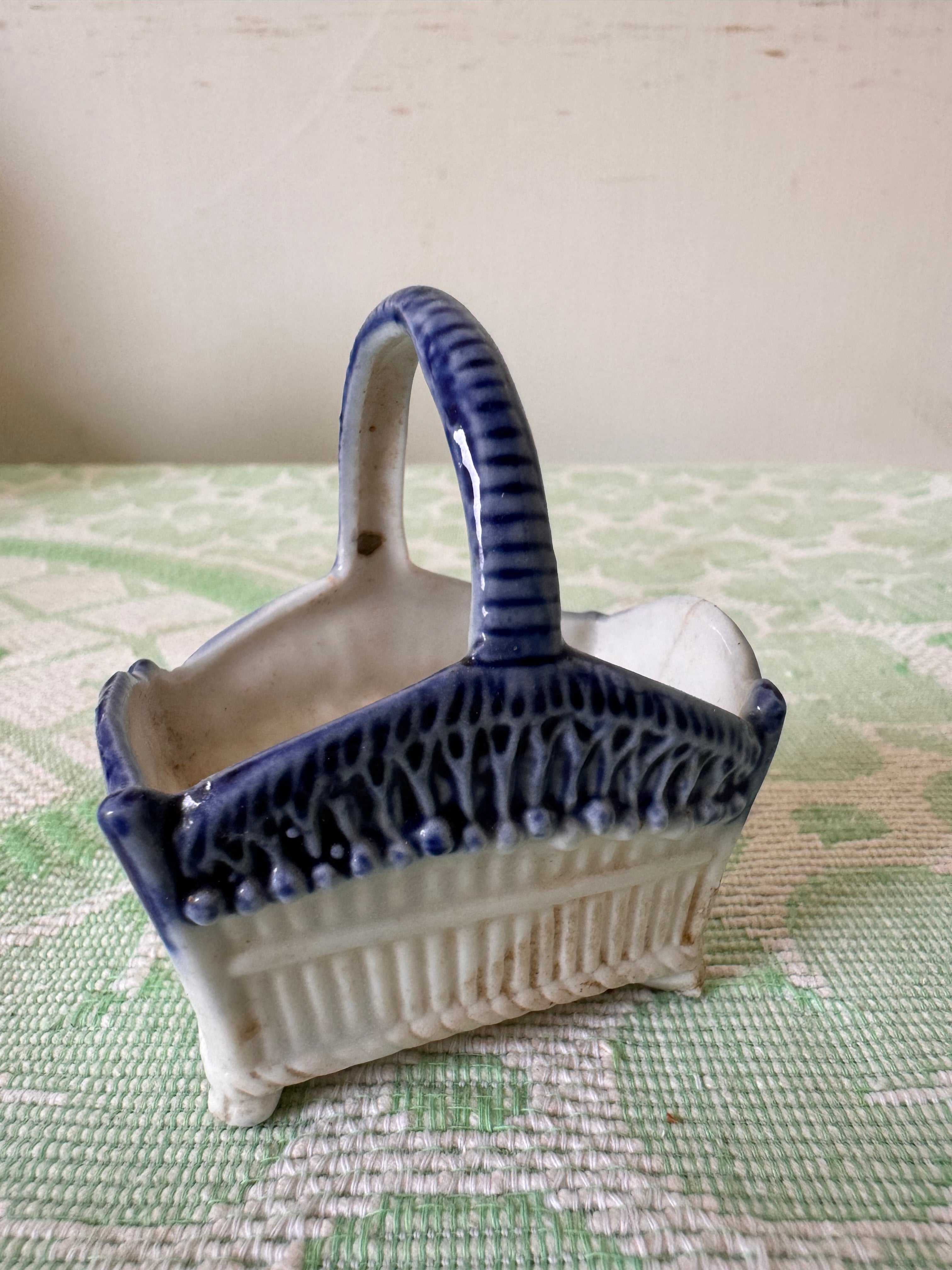 Miniature Italian  ceramic basket - shows repair to base