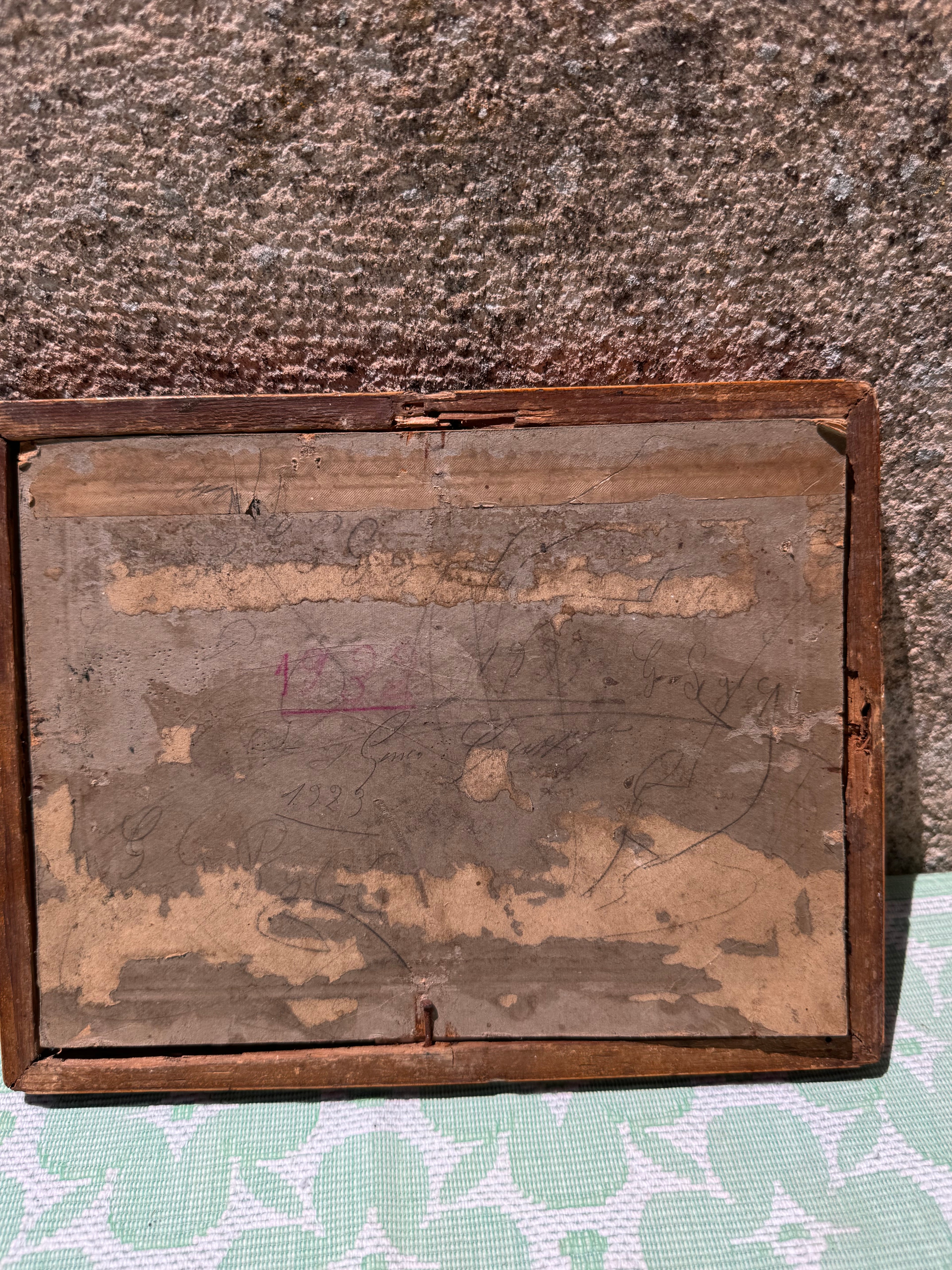 Wooden framed poster cards signed 1923 on the back