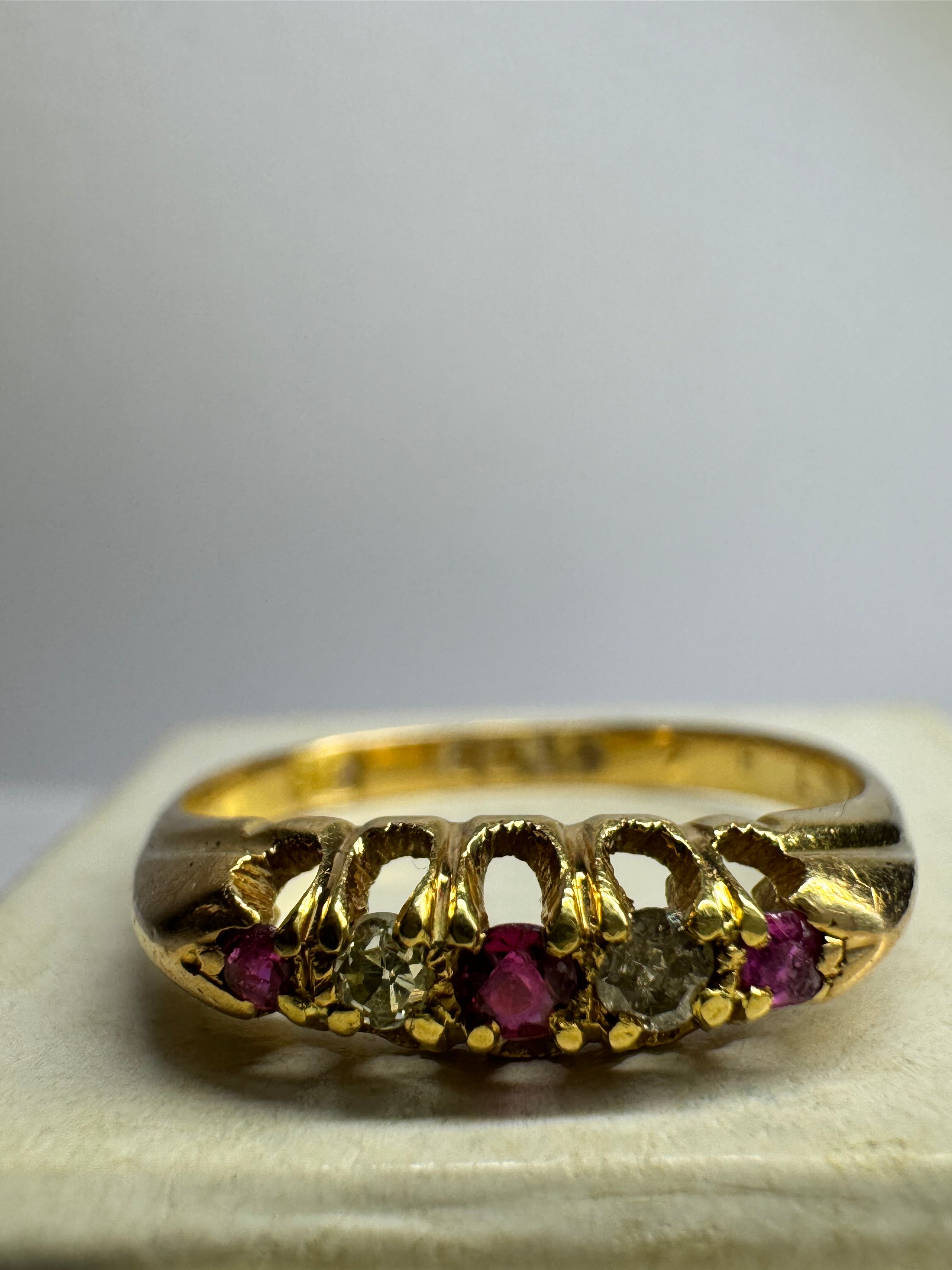 Victorian 18ct Yellow Gold Diamond Ruby Eternity Ring