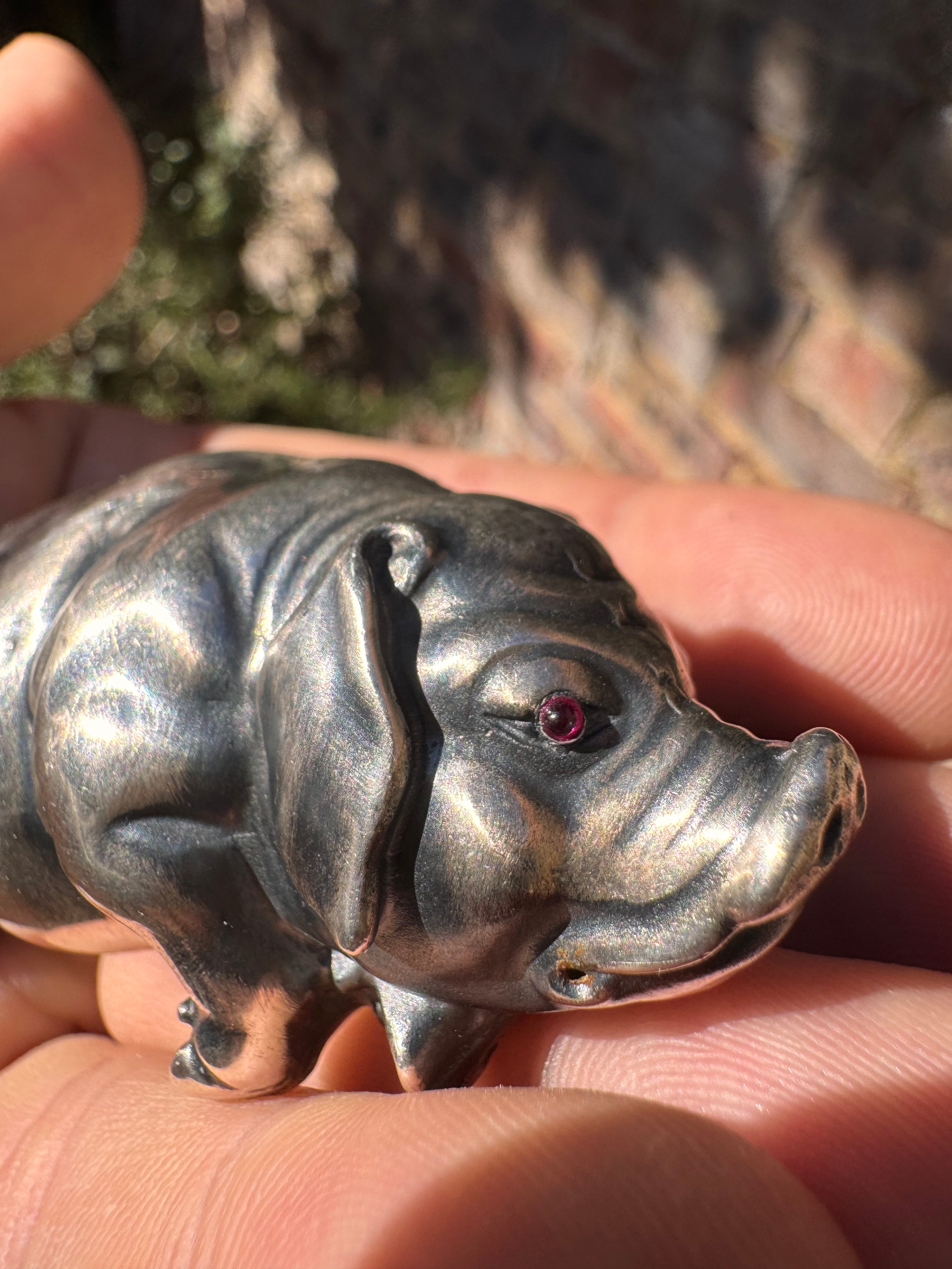Russian Silver Pig with Ruby eyes signed IP (Faberge)