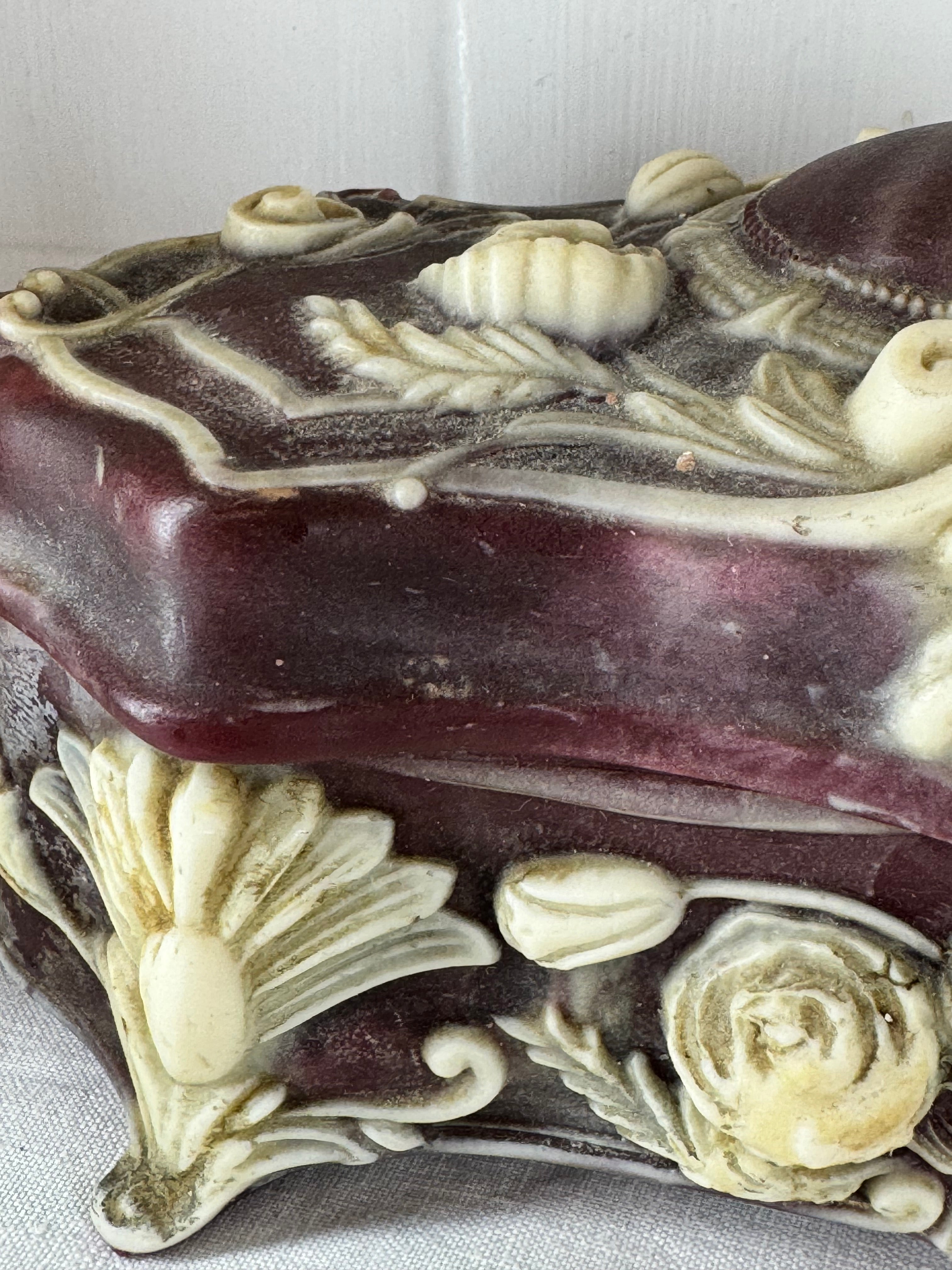 Vintage Incolay Stone Hand Carved Roses 7.5”x3.5” Hinged Jewellery Trinket Box
