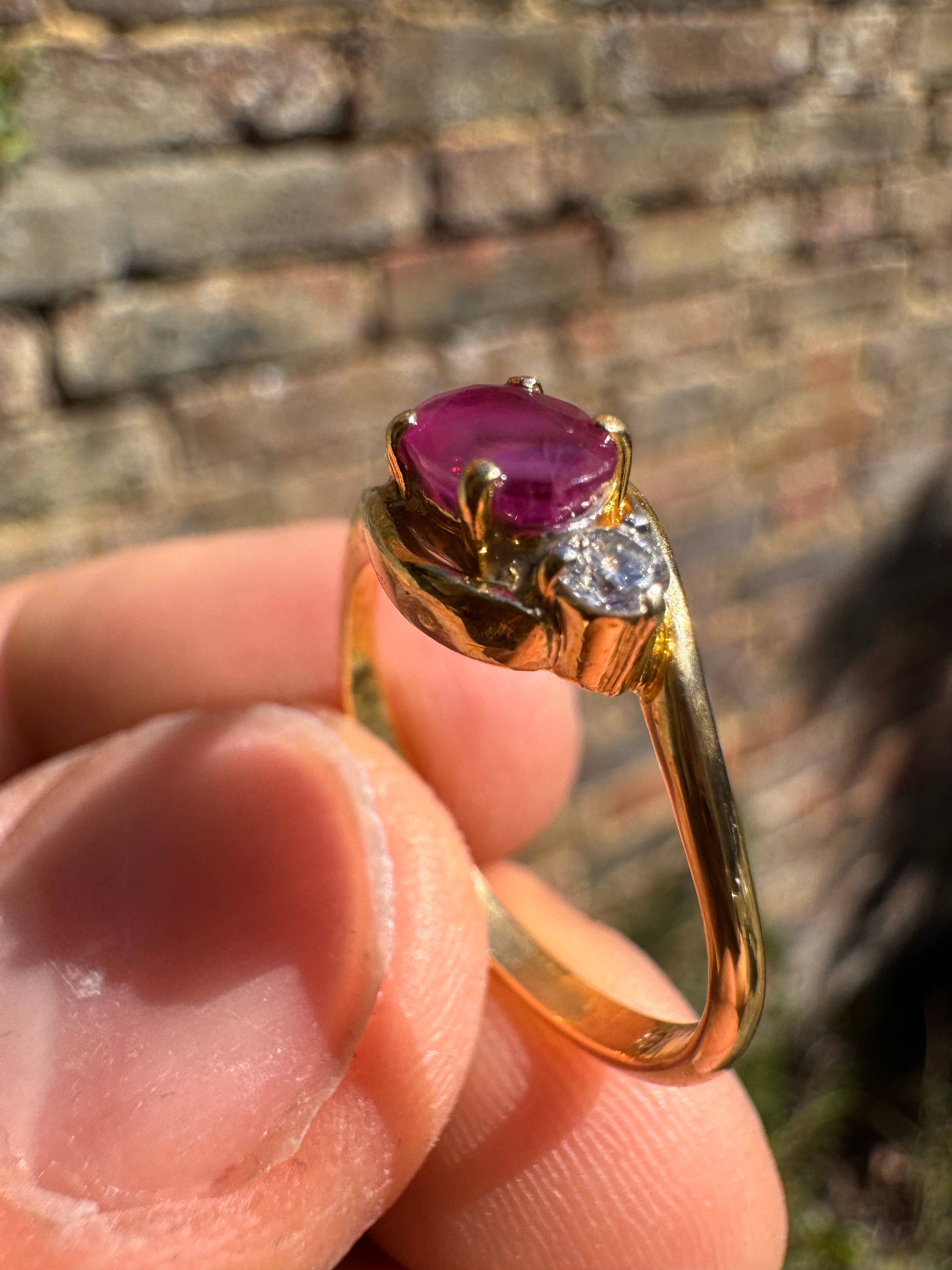 Lot 11: 18ct Yellow Gold Ruby Diamond Ring (Estimate £200-300)