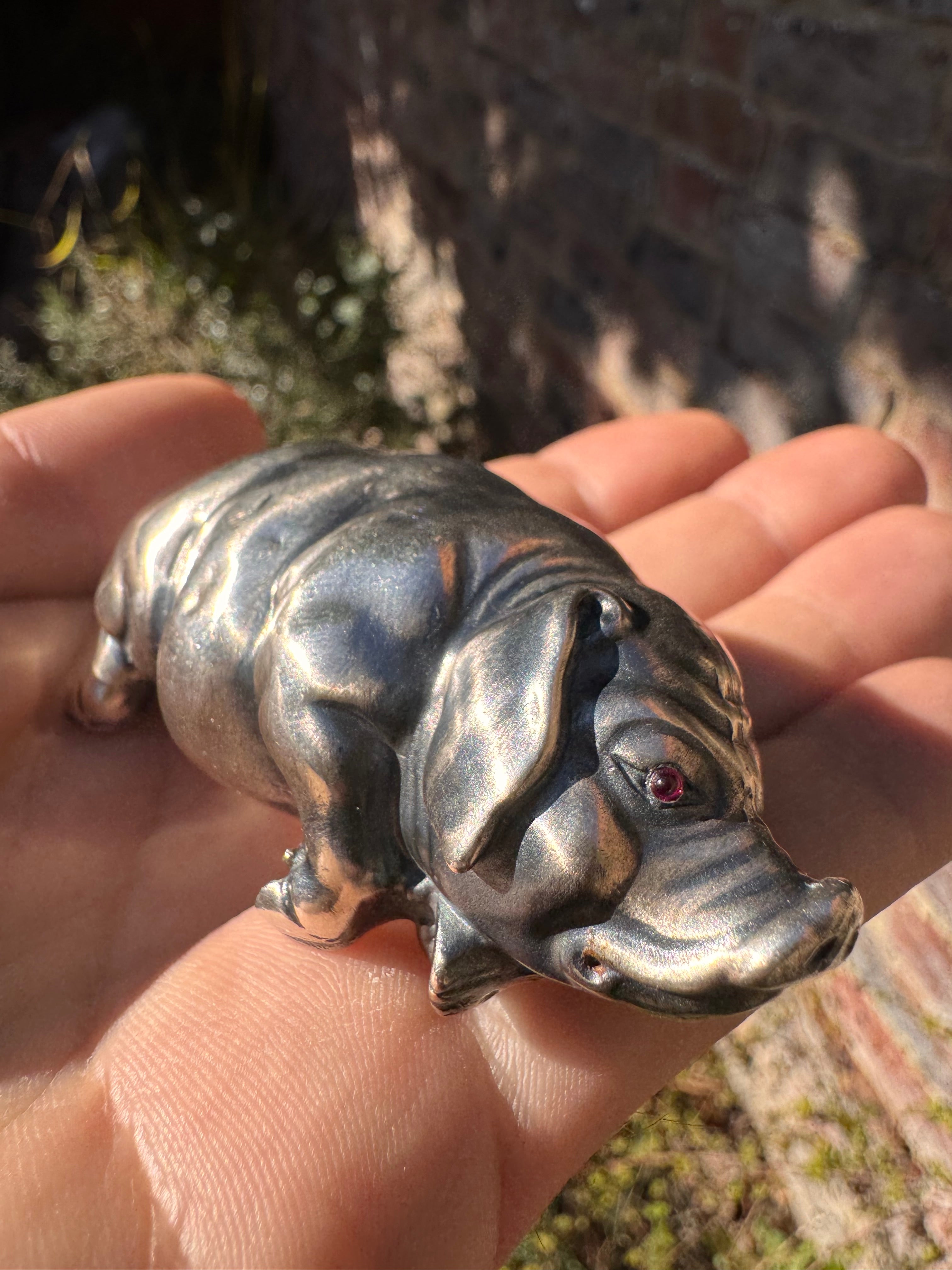 Russian Silver Pig with Ruby eyes signed IP (Faberge)
