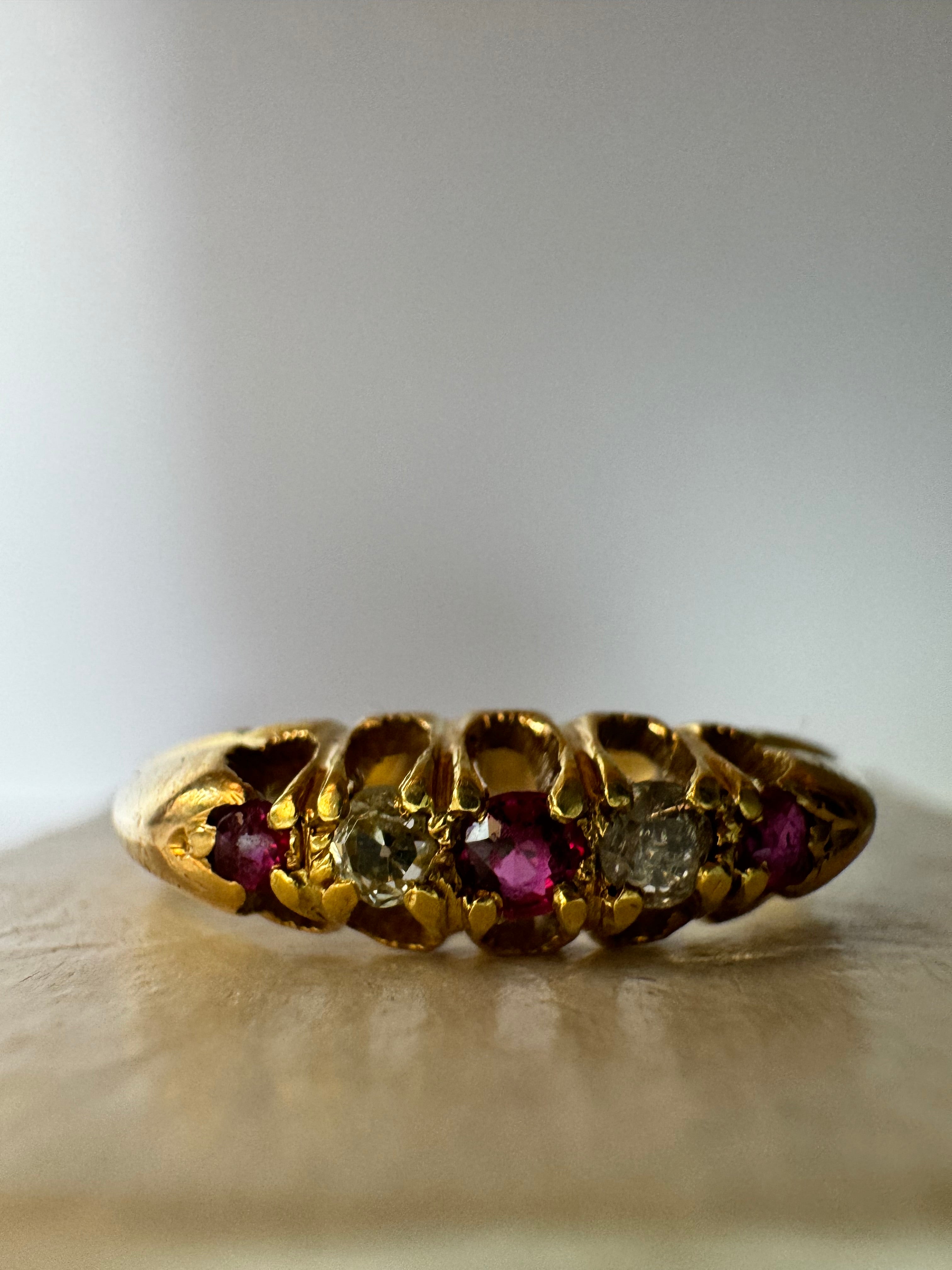 Victorian 18ct Yellow Gold Diamond Ruby Eternity Ring