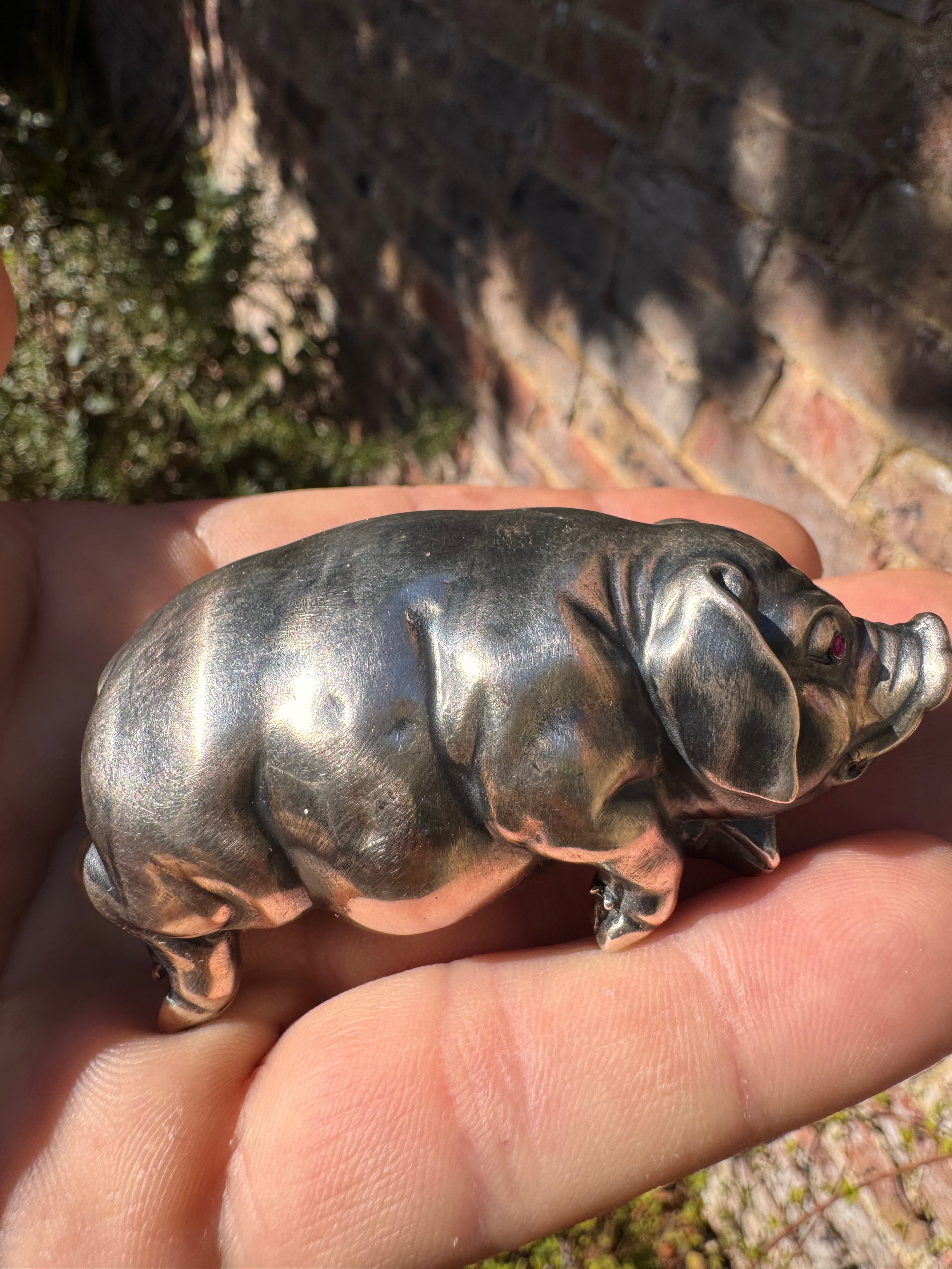 Russian Silver Pig with Ruby eyes signed IP (Faberge)