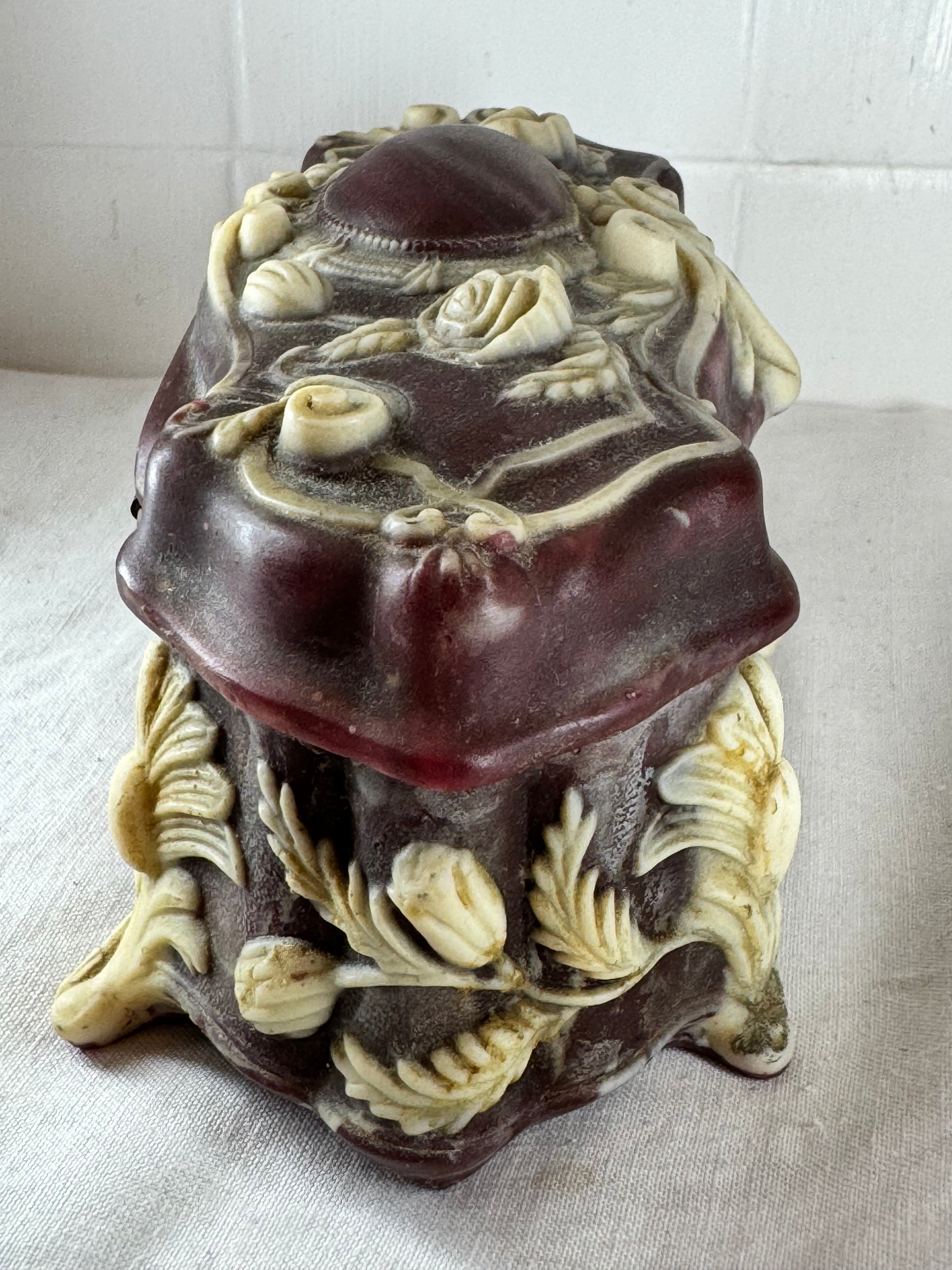 Vintage Incolay Stone Hand Carved Roses 7.5”x3.5” Hinged Jewellery Trinket Box
