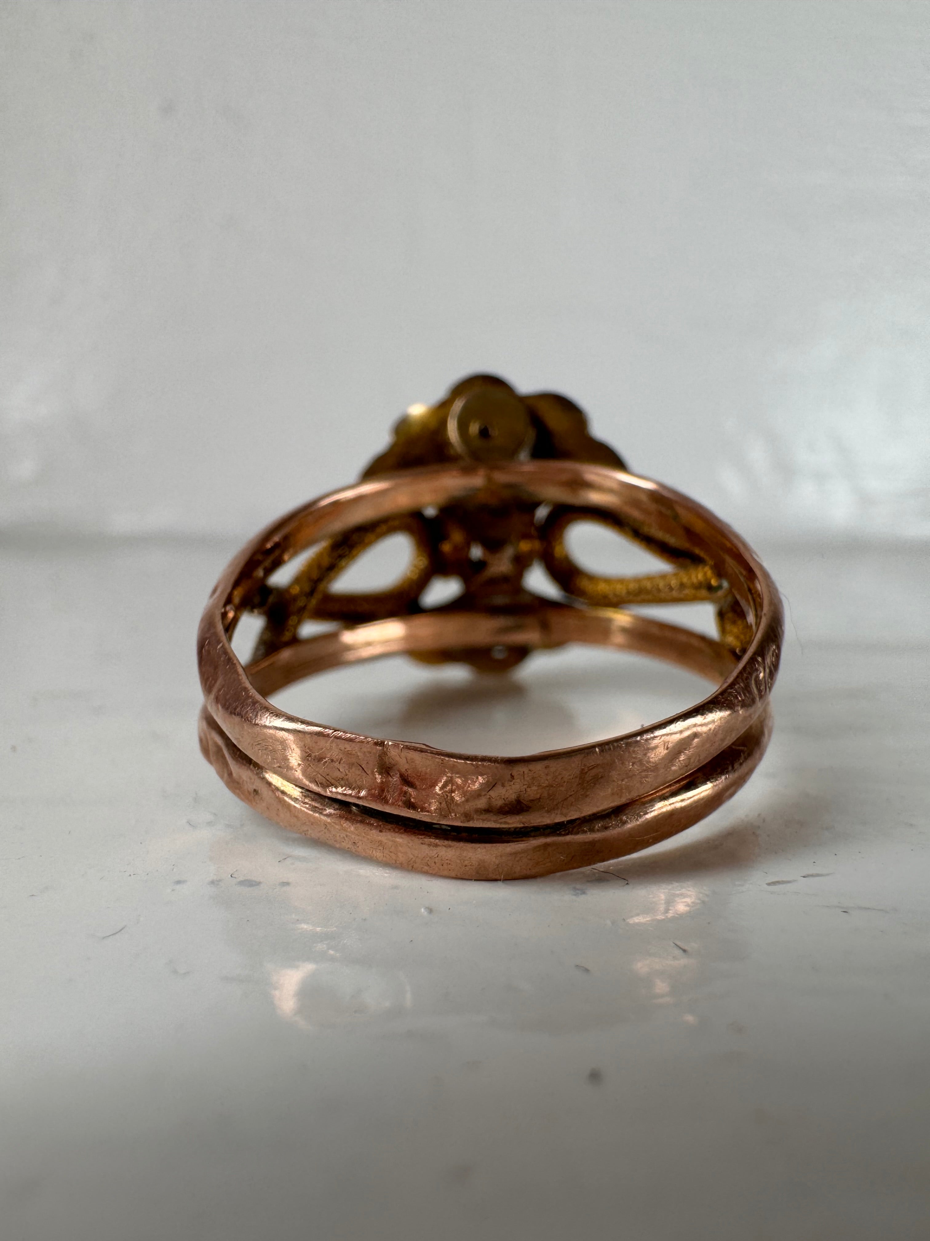 Vintage Italian Rose / Yellow Metal Pearl White Stone Ring