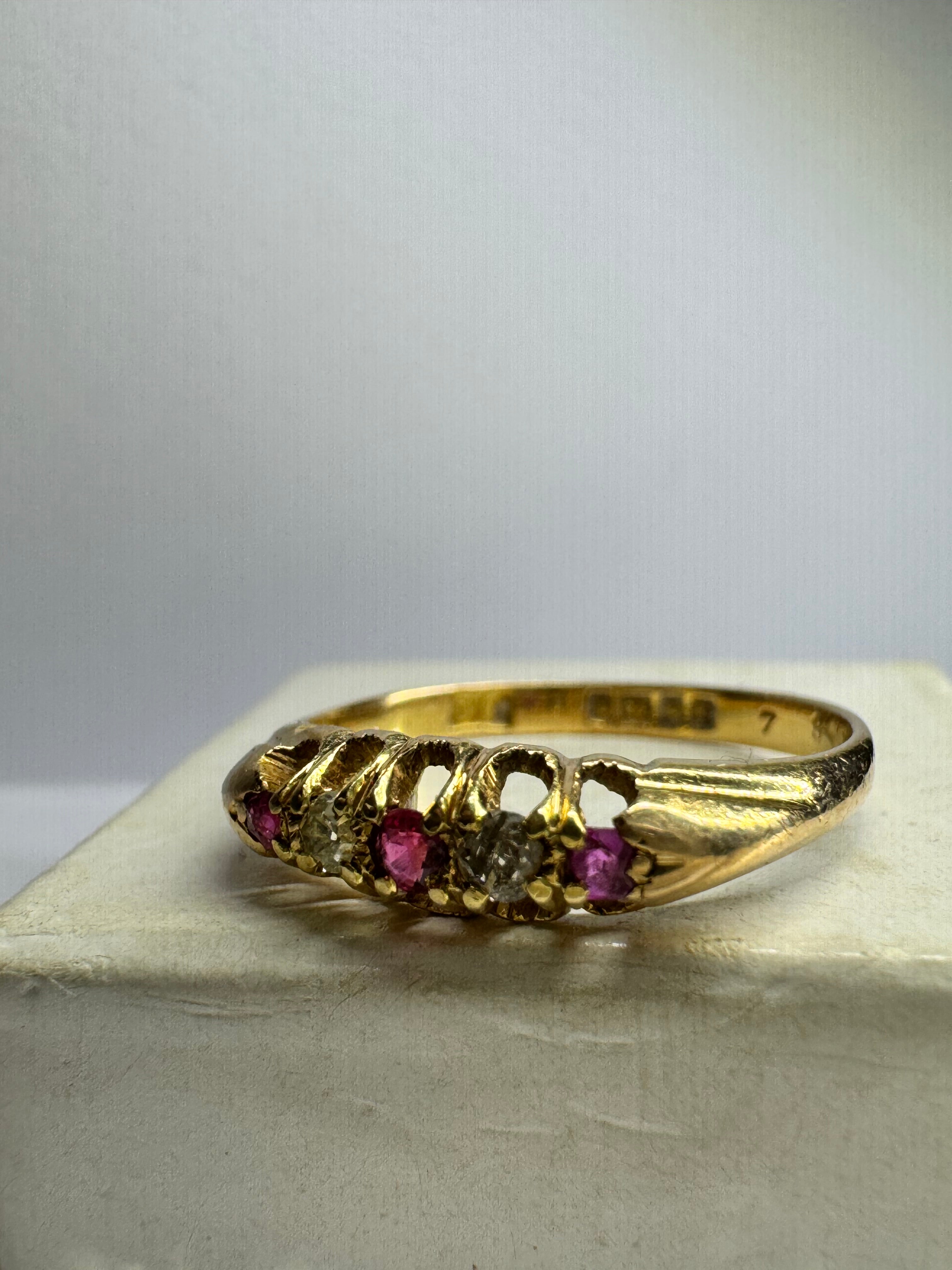Victorian 18ct Yellow Gold Diamond Ruby Eternity Ring