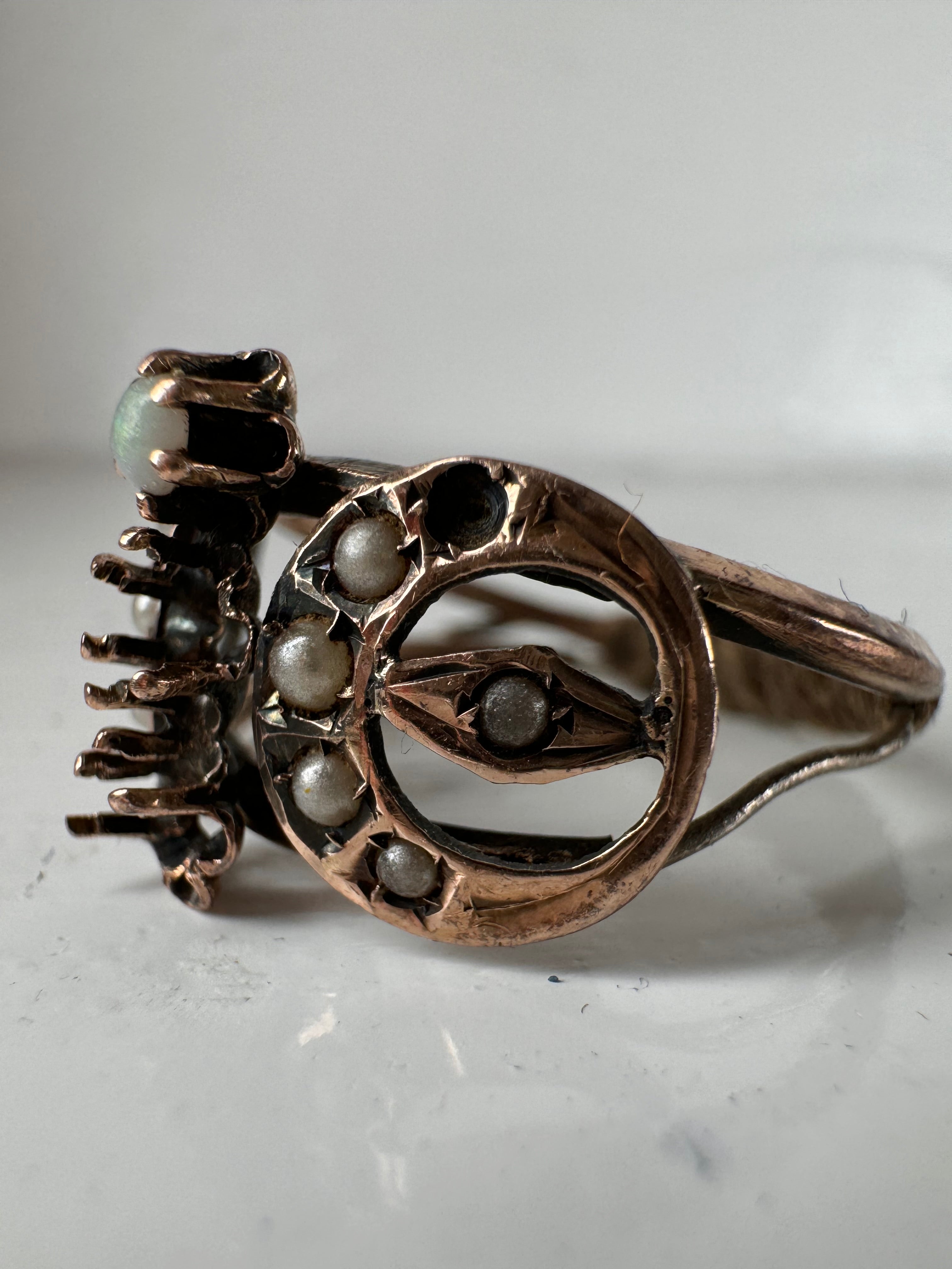 Vintage Italian Rose Metal Pearl Ornate Ring