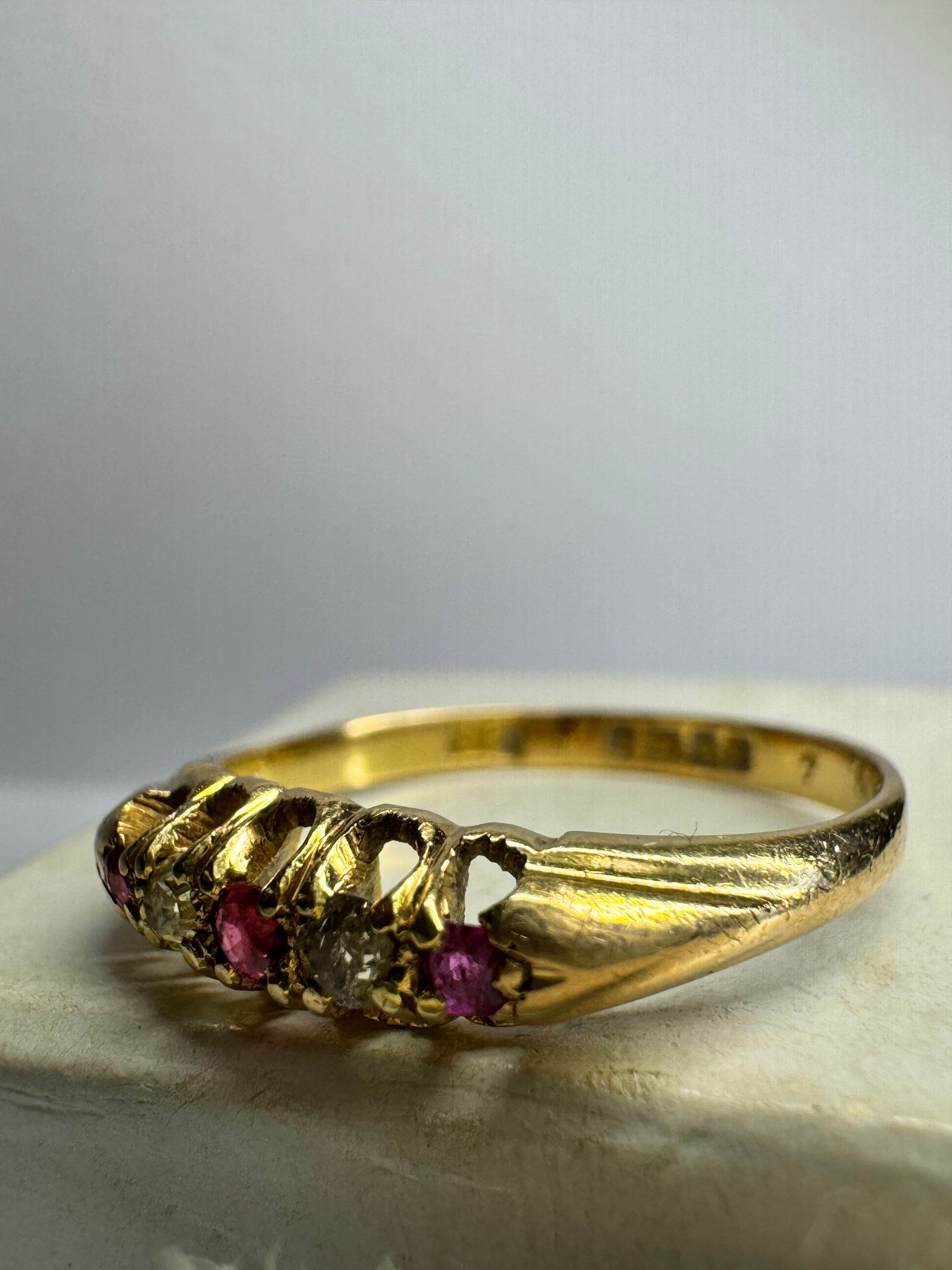 Victorian 18ct Yellow Gold Diamond Ruby Eternity Ring