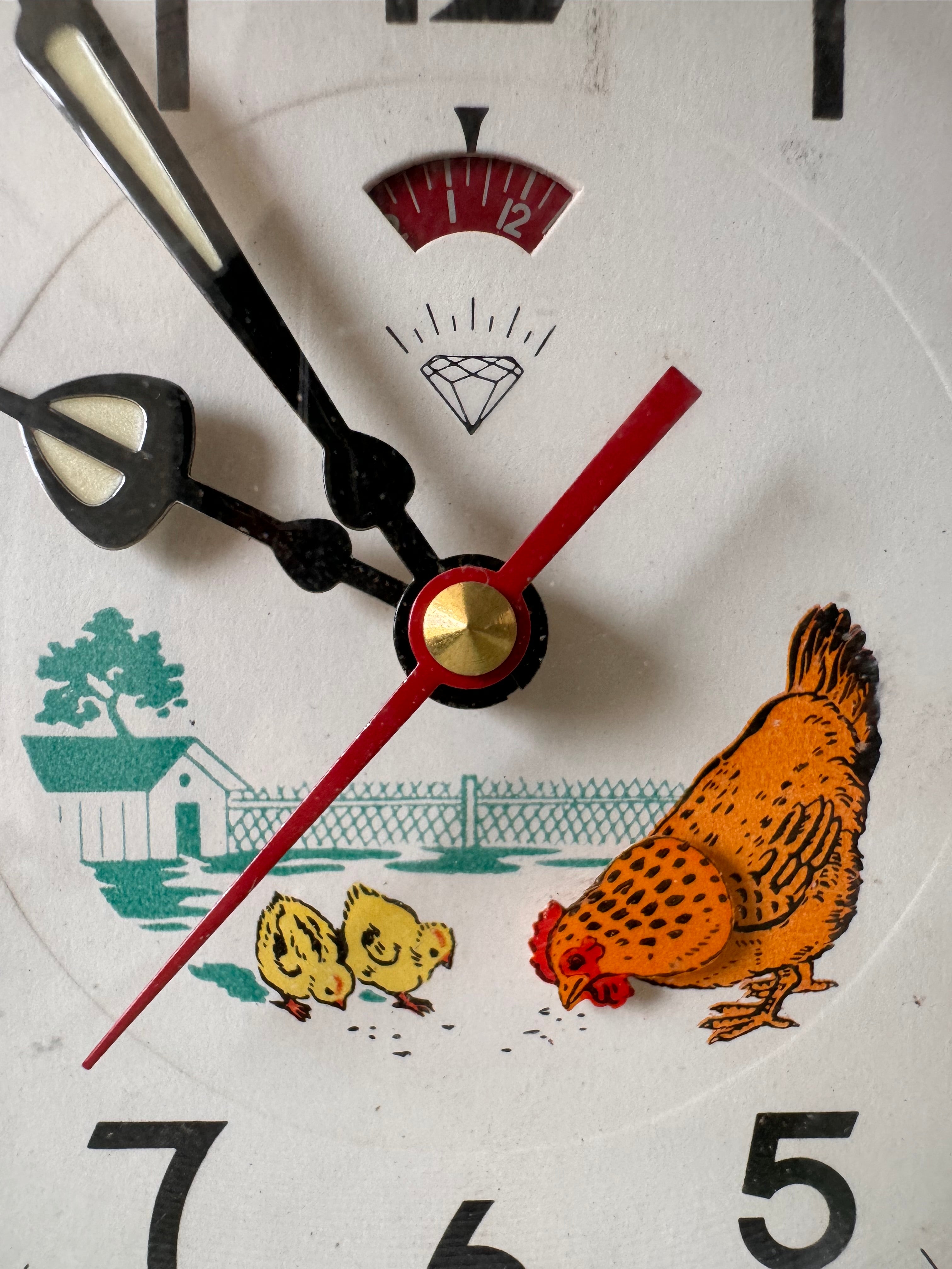 Vintage Animated Pecking Chicken Hen Alarm Clock China 1960's